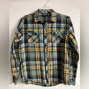 Zoo York Men’s Button Front Plaid Flannel Shirt, Large, Black/Yellow, Cotton